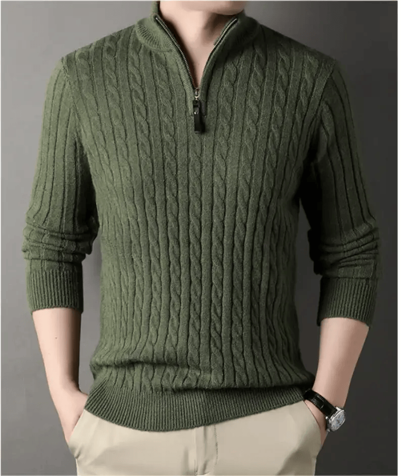 Men's Solid Color Half Zip Thick Sweater Warm Knit Pullover by Action Outdoors Limited