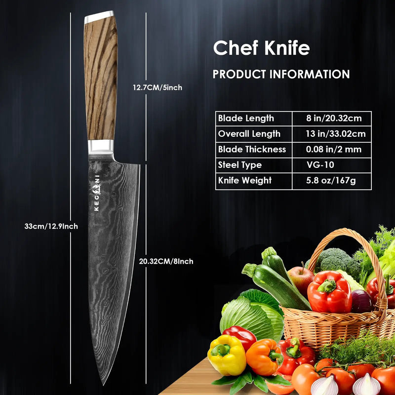 Kegani Chef Knife - 8 Inch Japanese Knife, 67 Layers Japanese VG-10 Damascus Steel Ultra Sharp Kitchen Knife, Professional Chef Knife Gyuto Knife- Ergonomic FullTang Handle - Chef Knife by China Dropship