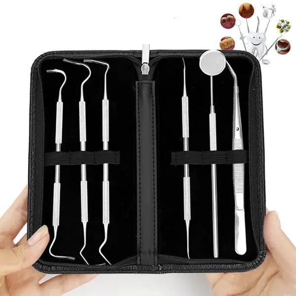 6PCS Dental Hygiene Tools Teeth Cleaning Kits Mirror Scraper Pick Scaler Tweezer by salelink.co.nz