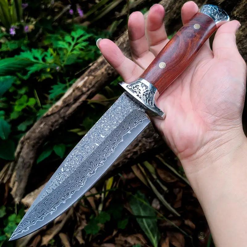 Fruit Camping Handle Meat Cleaver Damascus Steel Outdoor High-hardness Survival Knife Damascus Free Leather Case by China Dropship