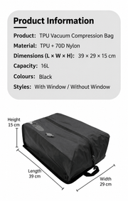 ECOTREK Travel Storage Bags 16L Waterproof Vacuum Compression Storage Bag – Travel & Camping Organiser BQF117015 16L Waterproof Vacuum Compression Storage Bag – Travel & Camping Organiser BQF117015