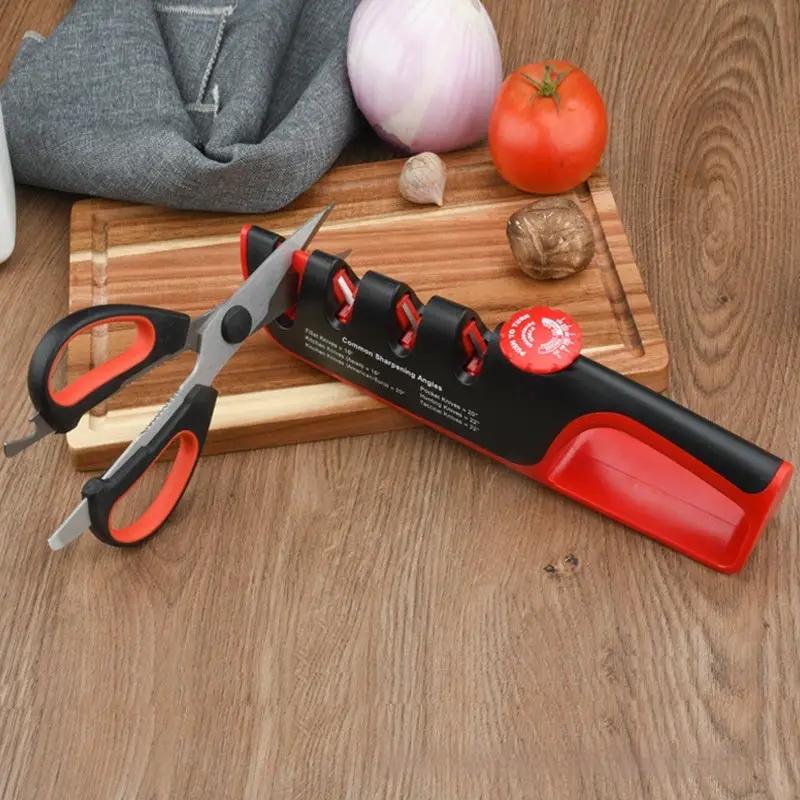 4-in-1 Quick Knife Sharpener Whetstone For The Kitchen Red and black Bagged by China Dropship