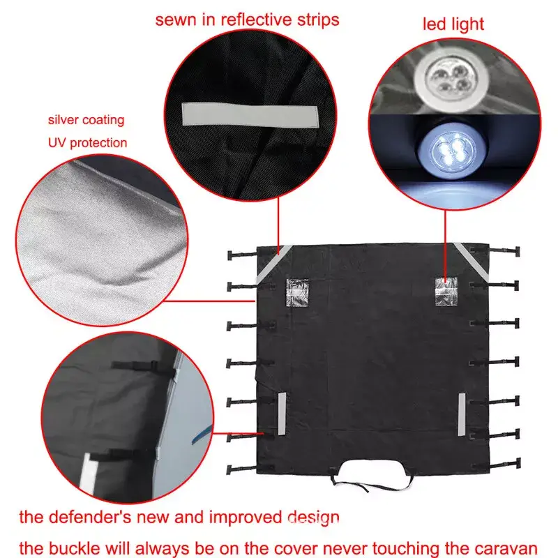 Caravan Front Towing Cover Tough 600D Protector LED Light Reflective Strips by salelink.co.nz