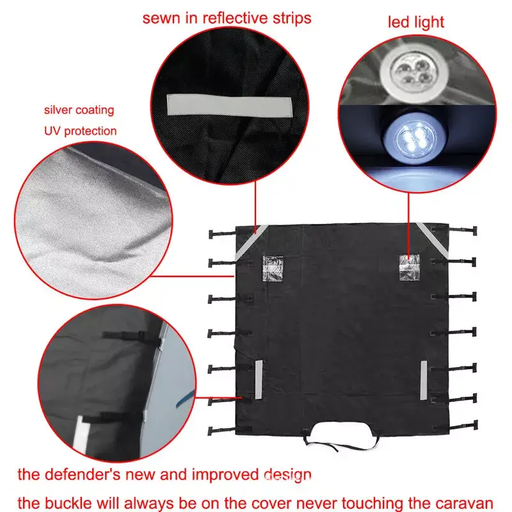 Caravan Front Towing Cover Tough 600D Protector LED Light Reflective Strips by salelink.co.nz