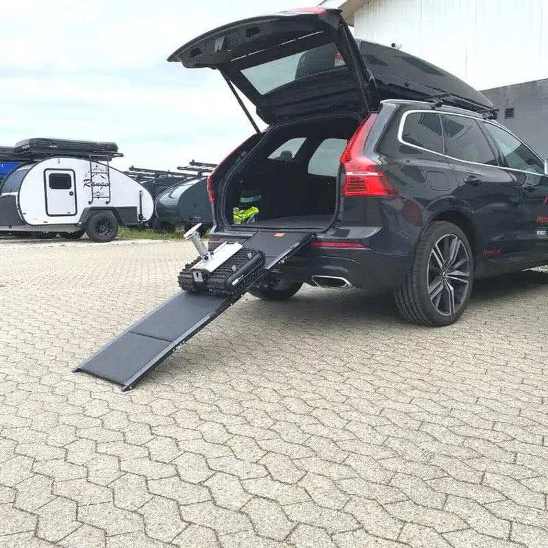 Robot Trolley Ramp - In Store attached to the back of a car for easy loading.
