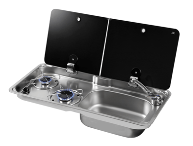 CAN 2 Burner Gas Hob and RH Sink Combo - Mixer - Action Outdoors Kiwi