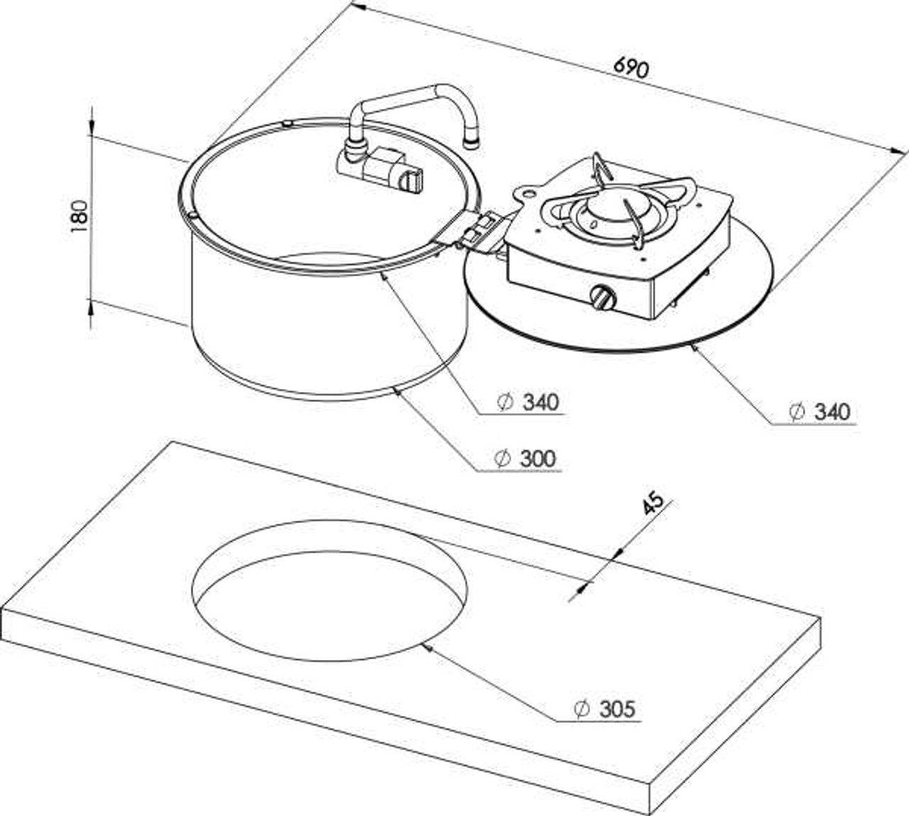 CAN Round Foldable Single Gas Hob with Sink - Action Outdoors Kiwi