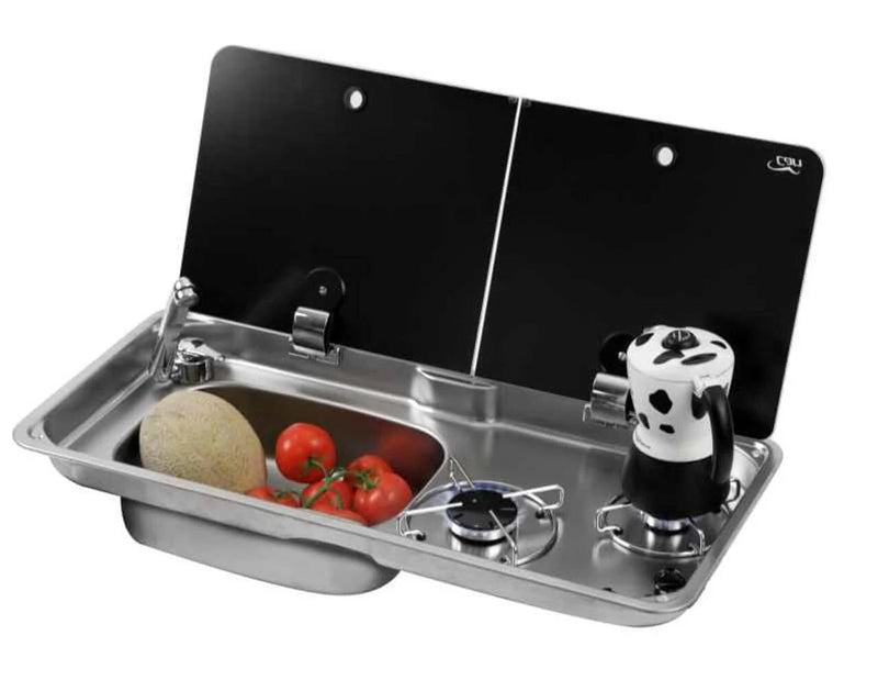 CAN 2 Burner Gas Hob & LH Sink Combo - With Mixer featuring dual burners and integrated sink.