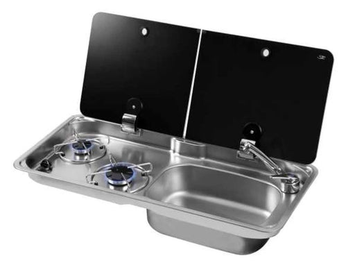 CAN 2 Burner Gas Hob & RH Sink Combo - With Mixer featuring sleek design and practical functionality for mobile kitchens.