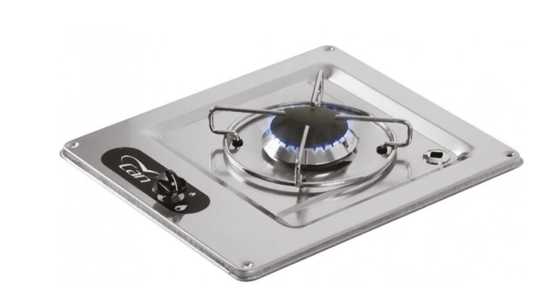 Can Flush Mounted Single Burner Hob in mirror finished stainless steel for camper vans and small boats.