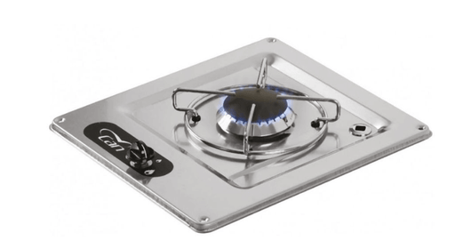 Can Flush Mounted Single Burner Hob in mirror finished stainless steel for camper vans and small boats.