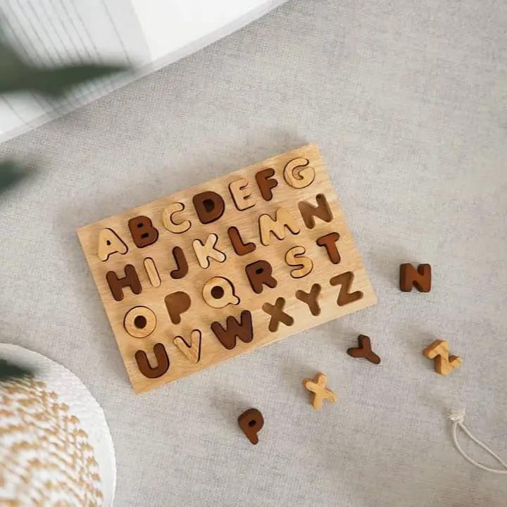 Natural Wooden Capital Letter Alphabet Puzzle - QToys by Curious Moonbeam