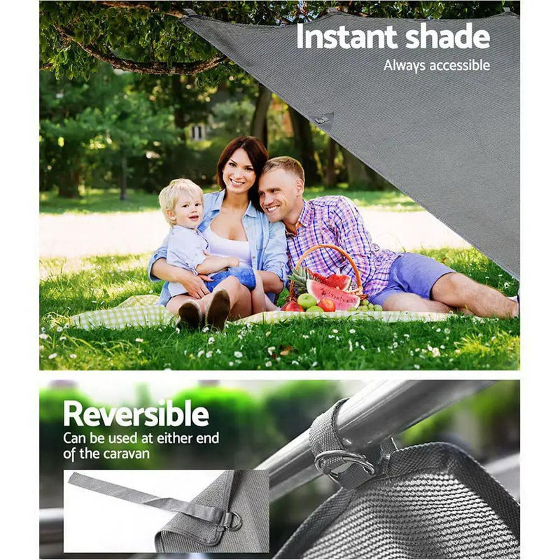 Caravan Privacy Screen Roll Out Awning 2.1x1.8M Sun Shade Pop Top End Wall Grey by SportZone.co.nz