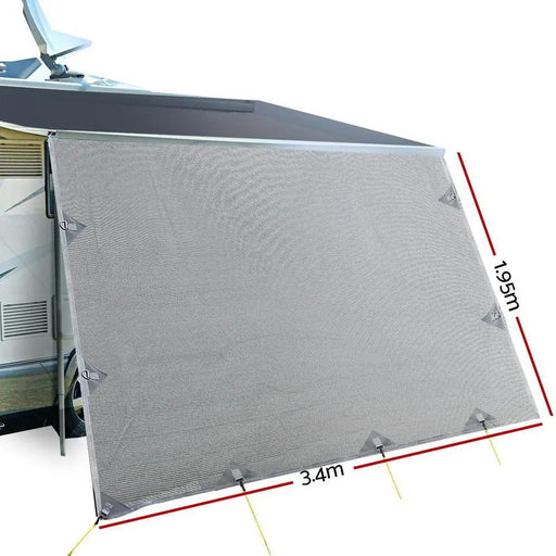 Caravan Privacy Screen Roll Out Awning 3.4x1.95M End Wall Side Sun Shade Grey by SportZone.co.nz