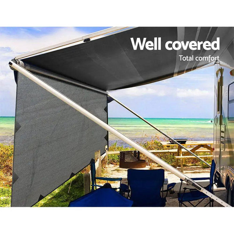 Caravan Privacy Screen Roll Out Awning 4.3X1.95M End Wall Side Sun Shade Grey by SportZone.co.nz
