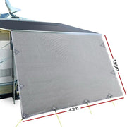Caravan Privacy Screen Roll Out Awning 4.3X1.95M End Wall Side Sun Shade Grey by SportZone.co.nz