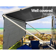Caravan Privacy Screen Roll Out Awning 4.6x1.95M End Wall Side Sun Shade Grey by SportZone.co.nz