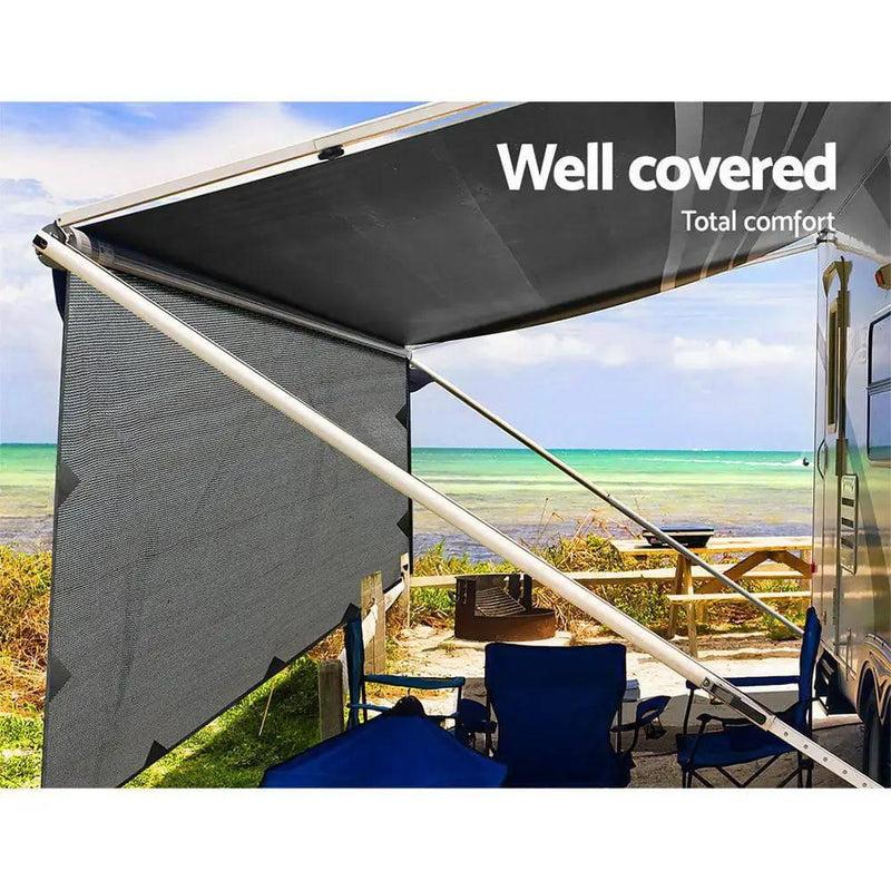Caravan Privacy Screen Roll Out Awning 4.6x1.95M End Wall Side Sun Shade Grey by SportZone.co.nz