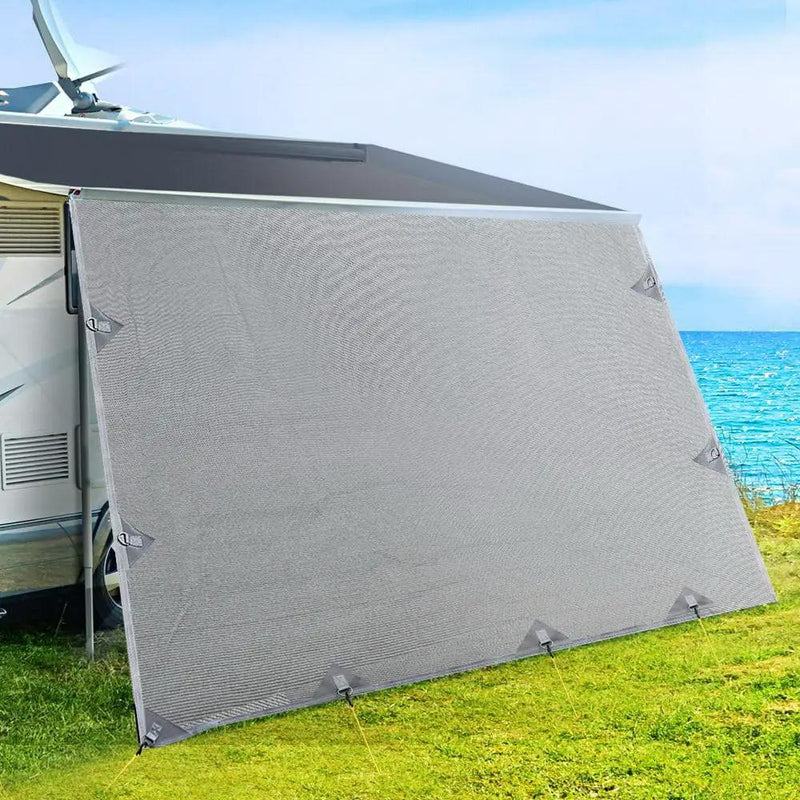 Caravan Privacy Screen Roll Out Awning 4.6x1.95M End Wall Side Sun Shade Grey by SportZone.co.nz