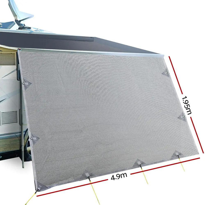 Caravan Privacy Screen Roll Out Awning 4.9x1.95M End Wall Side Sun Shade Grey by SportZone.co.nz