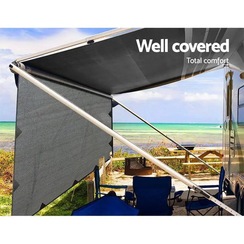 Caravan Privacy Screen Roll Out Awning 4.9x1.95M End Wall Side Sun Shade Grey by SportZone.co.nz