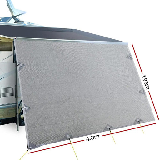 Caravan Privacy Screen Roll Out Awning 4Mx1.95M End Wall Side Sun Shade Grey by SportZone.co.nz