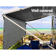 Caravan Privacy Screen Roll Out Awning 5.2x1.95M End Wall Side Sun Shade Grey by SportZone.co.nz