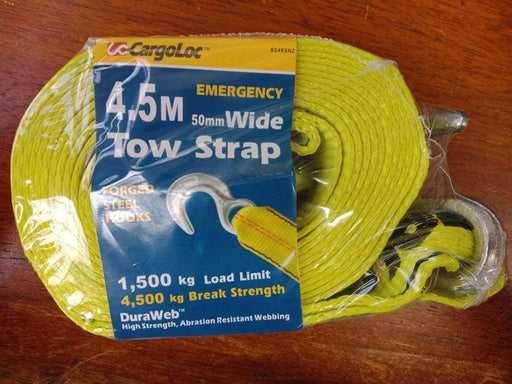 CargoLoc Towing Emergency Recovery Strap 4.5M tow strap with 1500 kg load limit and forged steel hooks.