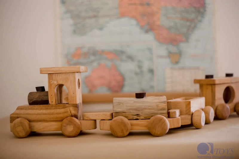 Wooden Cargo Train - QToys | Wooden Toy NZ by Curious Moonbeam
