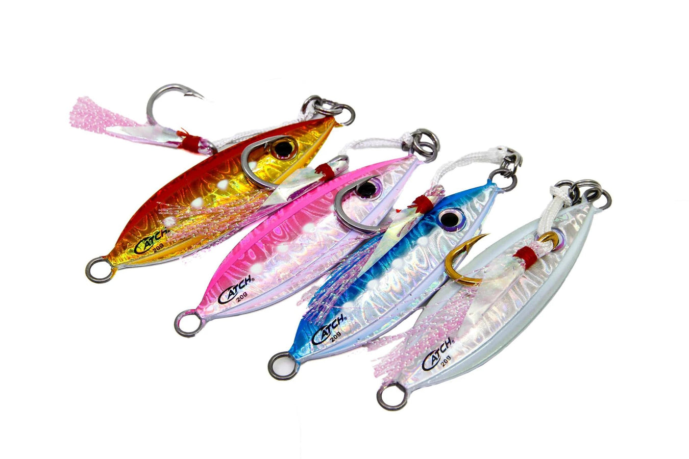 Baby Boss 20g vibrant fishing jigs in multiple colors, designed for snapper and various fish species.