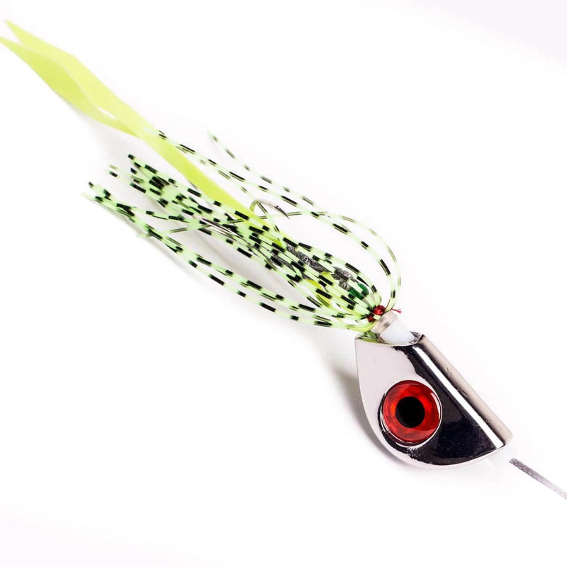 Catch Beady Eye Kabura 60g 80g 100g 120g 150g with Glow and UV - Chartreuse jig with holographic eyes.
