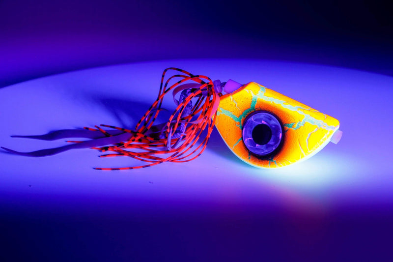 Catch Beady Eye Kabura 60g 80g 100g 120g 150g with Glow and UV displayed under UV light.