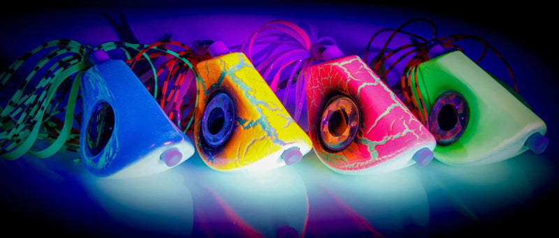 Catch Beady Eye Kabura 60g 80g 100g 120g 150g with Glow and UV displayed in vibrant colors under UV light.