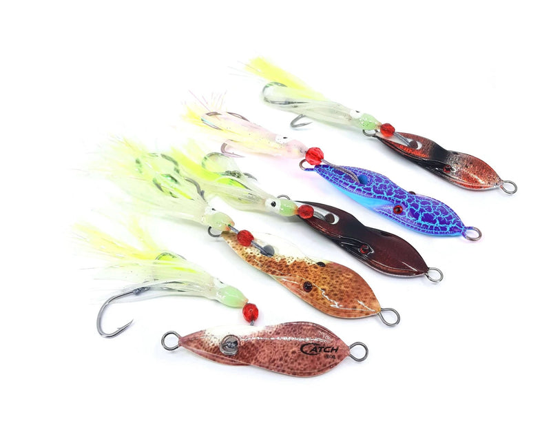 Boss Squid fishing jigs featuring vibrant colors and strong hooks, perfect for attracting various fish species.