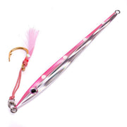 Catch Long John Slide lure in pink with silver accents, designed for catching kingfish with irresistible motion.