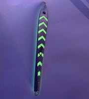 Catch Long John Slide lure with glow-in-the-dark chevron pattern for catching kingfish.