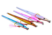 Catch Long John Slide lures in four colors, designed for kingfish fishing with low profile fins for optimal motion.