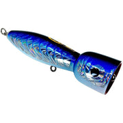 Handmade Popper Charlie Chugga, a colorful mahogany fishing lure with high-quality materials.
