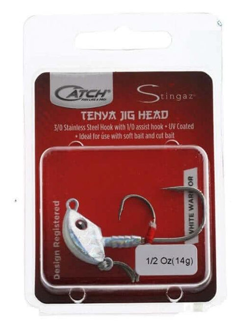 Catch Jig Head w/ Assist Hook White 1/2oz packaged, 3/0 stainless steel hook for fishing