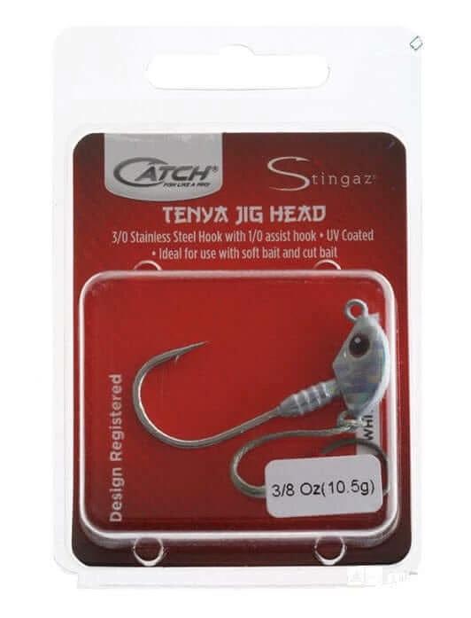 Catch Jig Head w/ Assist Hook White 3/8oz product image featuring stainless steel hook and UV coated design.