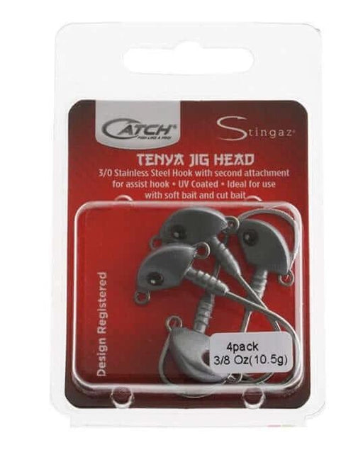 Catch Singaz Tenya Jig Heads 3/0 Pack 3/8oz in packaging, featuring high-quality stainless steel hooks.