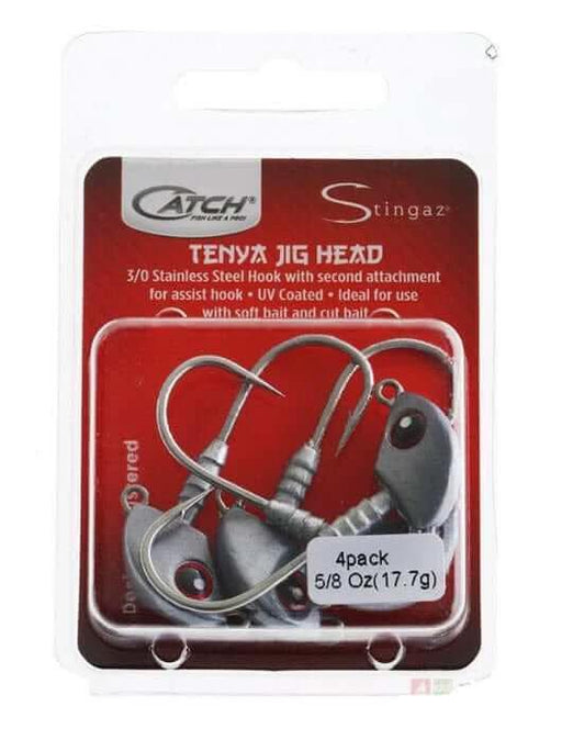 Catch Stingaz Tenya Jig Heads 3/0 Pack 5/8oz product image showing four jig heads in packaging.