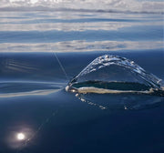 Catch Stingaz Tenya Jig Heads with Gripper 28g in action, showcasing bait presentation on calm water.