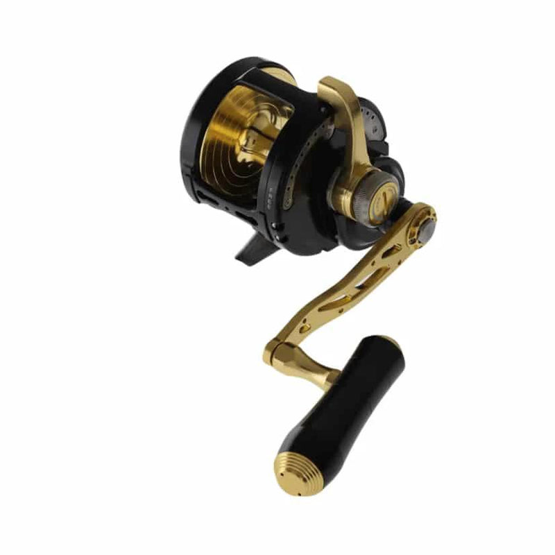 Catch Pro Series JGX7000Jigging Reel Right Hand with gold handle and black body for heavy-duty fishing.