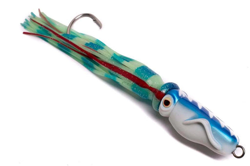 750g Catch Squidwings Blue Glow fishing lure with vibrant colors and a glow-in-the-dark feature.