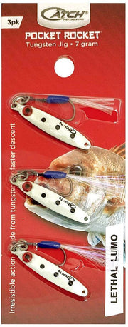 Catch Pocket Rocket Tungsten jigs pack featuring 7g lures for effective fishing.