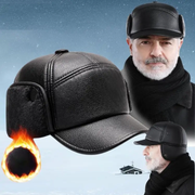 Winter PU Leather Cap with Ear Flaps Plush Lined Thermal Windproof Baseball Hat by dealonline.co.nz