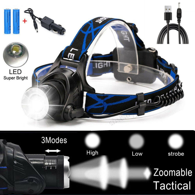 Super Bright Powerful Headlamp LED Head Torch USB Rechargeable Headlight Head Lamp by China Dropship