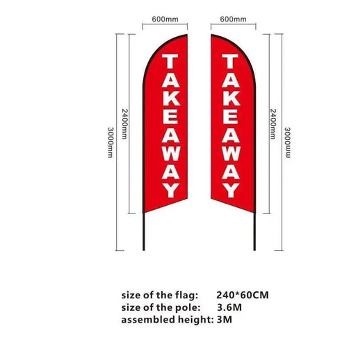 'TAKEAWAY' 3.4m Ground Drill/SET Commercial Feather Banner Flag by dealonline.co.nz
