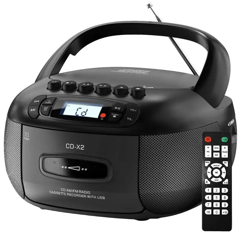 CD Cassette Boombox with Bluetooth & Radio (Red & Black) by Habicare
